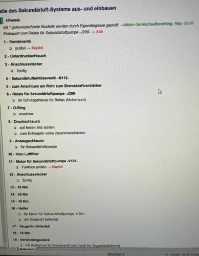 Einzellteile Sekundärluft-System