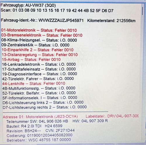 VCDS Ergebnis