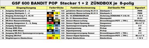 PINBELEGUNG Zündbox GSF 600 S