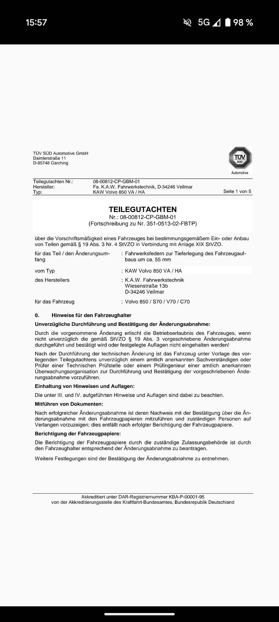 Gutachten für KAW Federn gesucht
