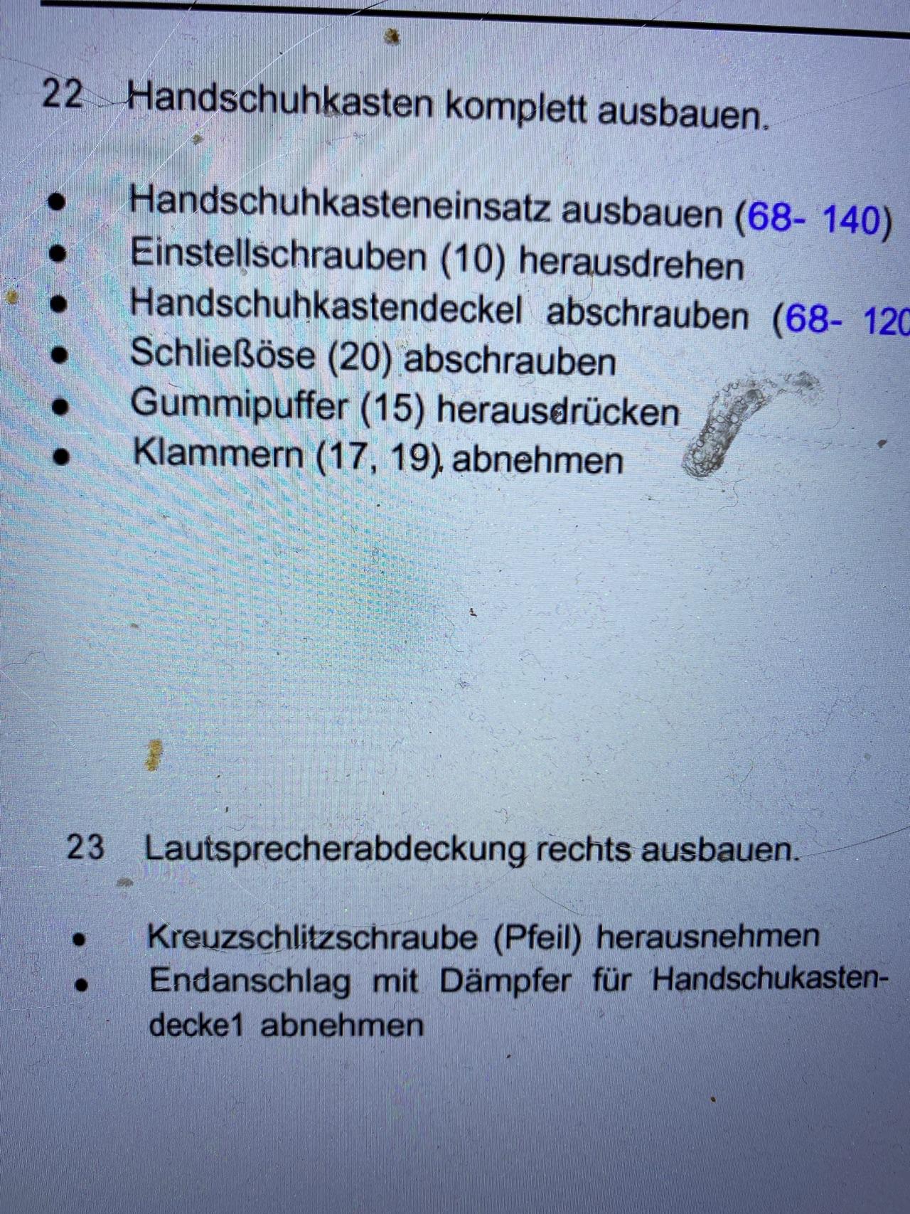 Handschuhfach ausbauen