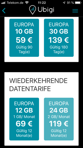 Wiederkehrende Datentarife
