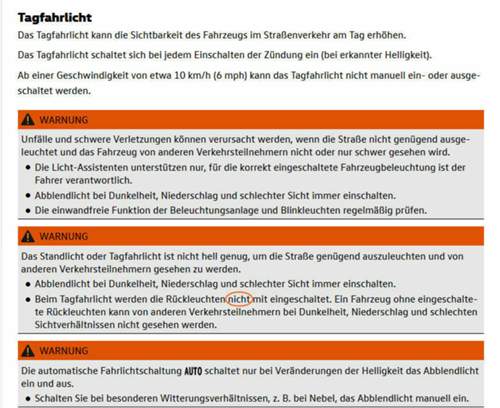 Bei Tagfahrlicht kein Rücklicht