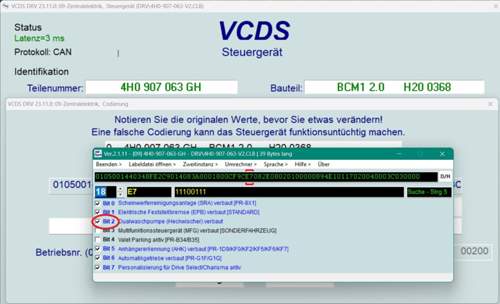 Hechkscheibenwischer auscodieren