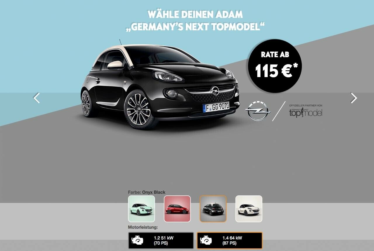 Begrenzte Auswahl: Den Online-Adam gibt es in vier Farben und mit zwei Motoren - den beiden schwächsten im Sortiment