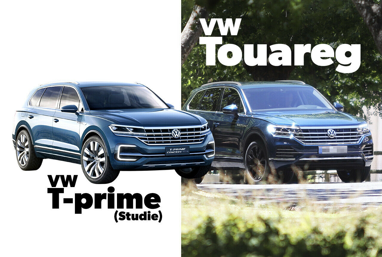 Links die Studie, rechts die Serie: Der Touareg 3 orientiert sich stark am Messe-Stück von 2016