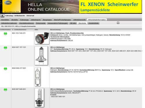 E39 FL Xenon Lampen Stückliste