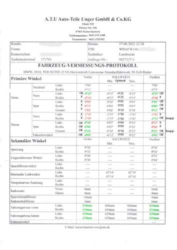 Achsvermessungsprotokoll bmw F10 ATU