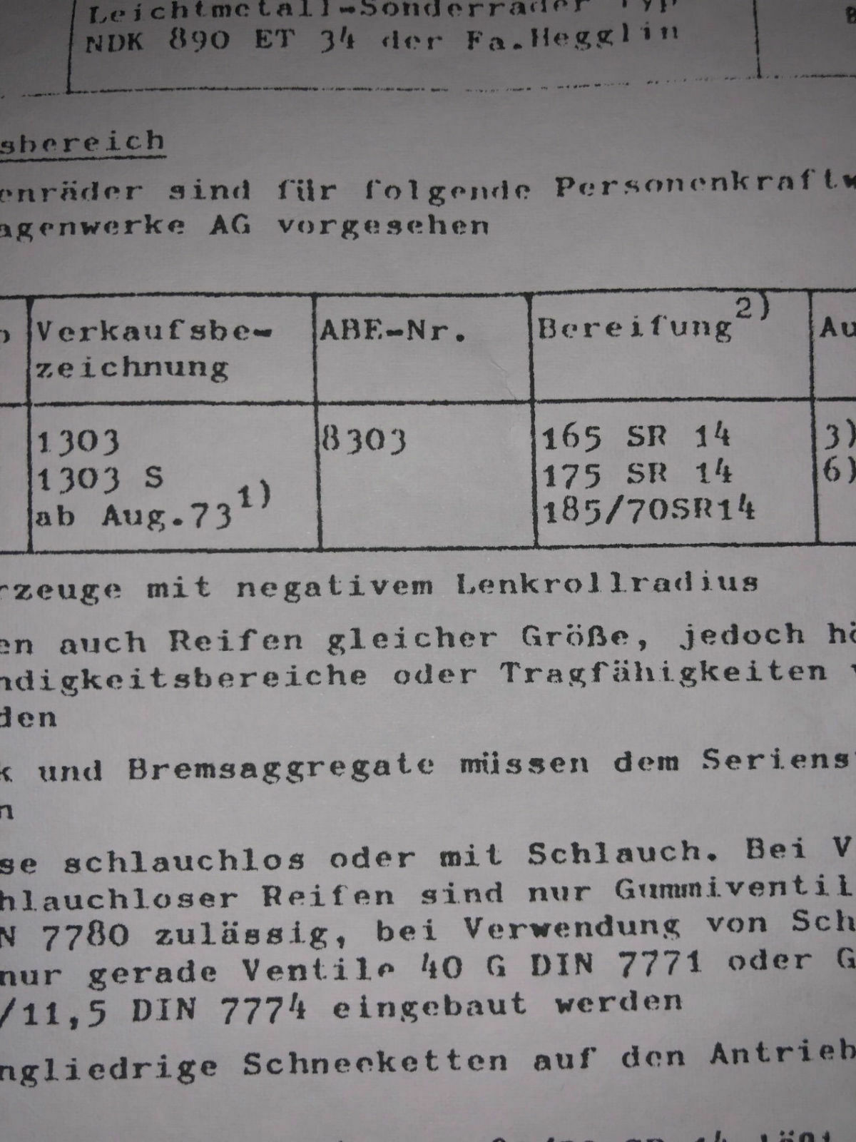 Hilfe! Welche Felge für mein Cabrio 1303 Bj 79?
