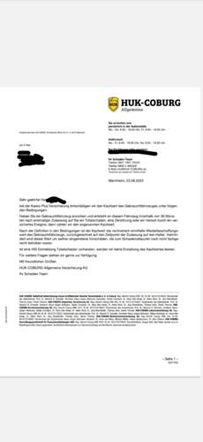 Schreiben von der HUK Autoversicherung