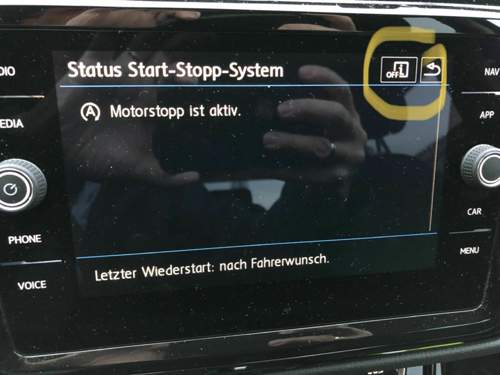Car->Fahrzeugstatus->Start-Stopp