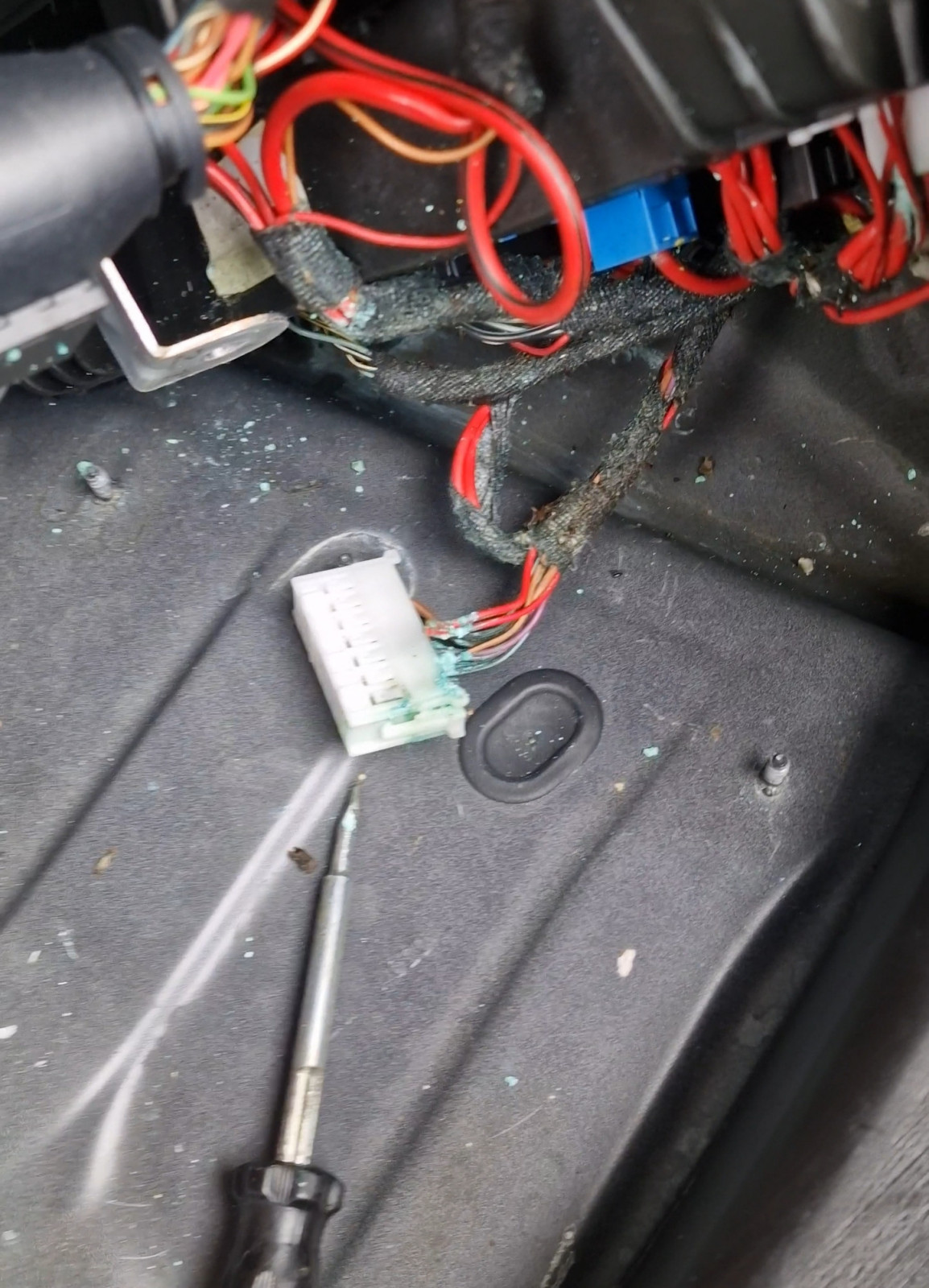 Im Kofferraum viel Wasser und die Stecker von sam modul zerquetscht