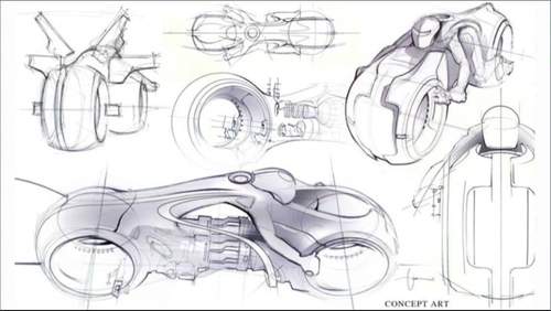 Skizzen des Lightcycles aus Tron: Legacy
