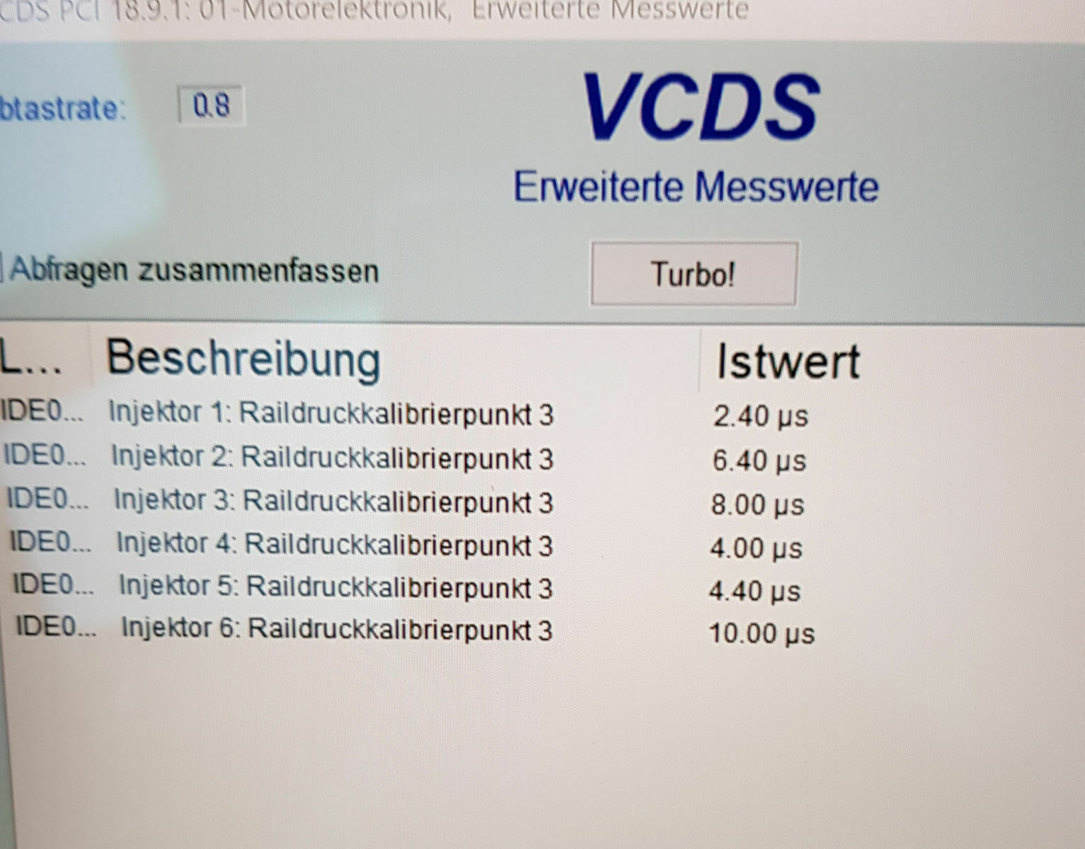 Injektorenwerte