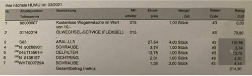 Ölwechsel Preis