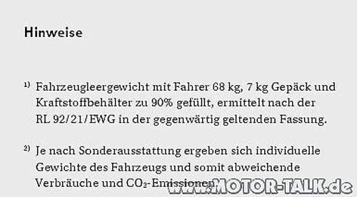G6 Leergewicht Fußnote