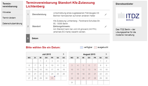 Stand 31. Juli 2015: Keine Termine verfügbar