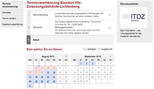 Stand 4. August 2015: Es sind wieder Termine verfügbar