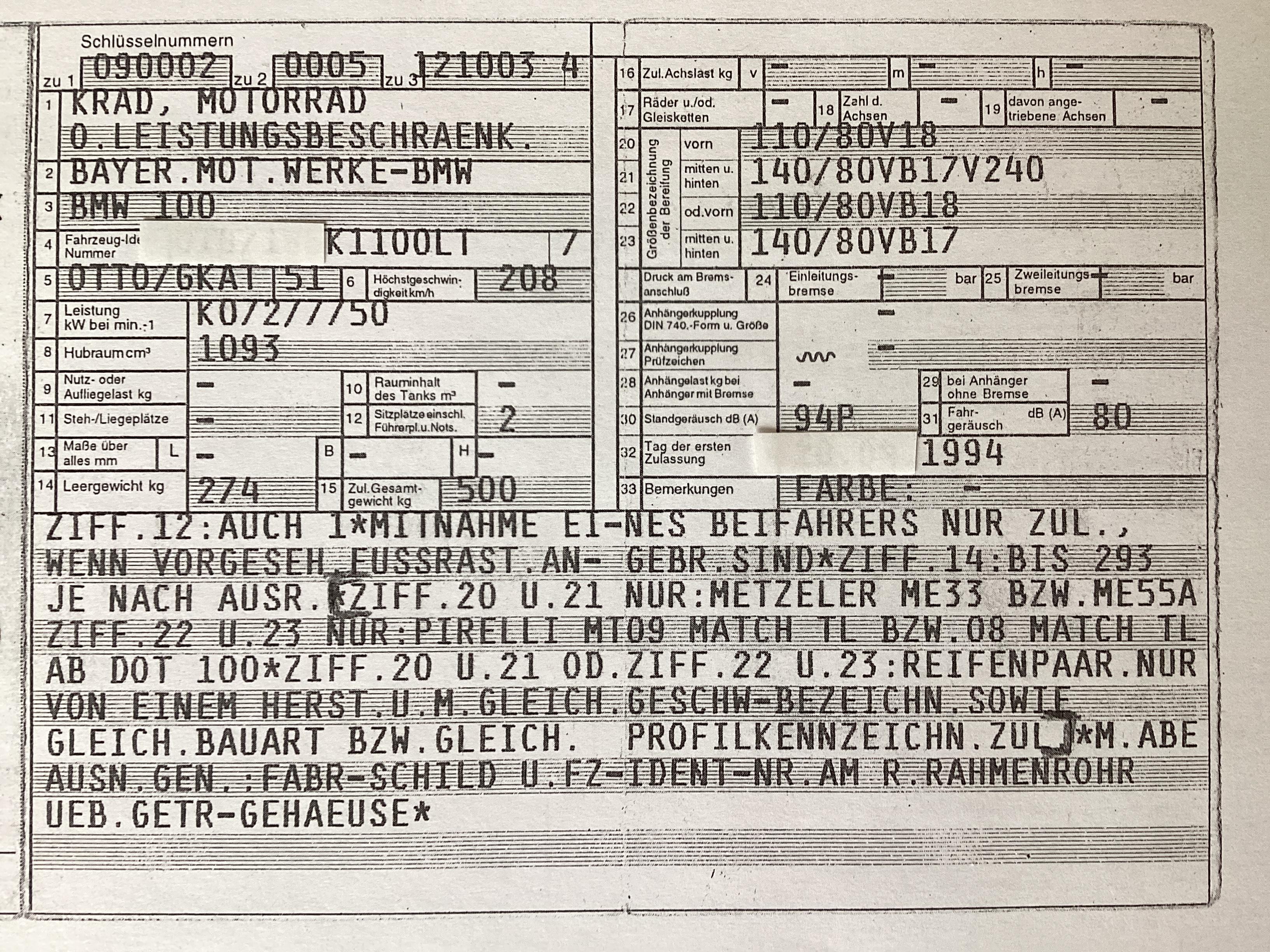 K1100 LT Bj. 1994 Hilfe zu den neuen Vorschriften zu Motorradreifen ab dem 01.01.2025
