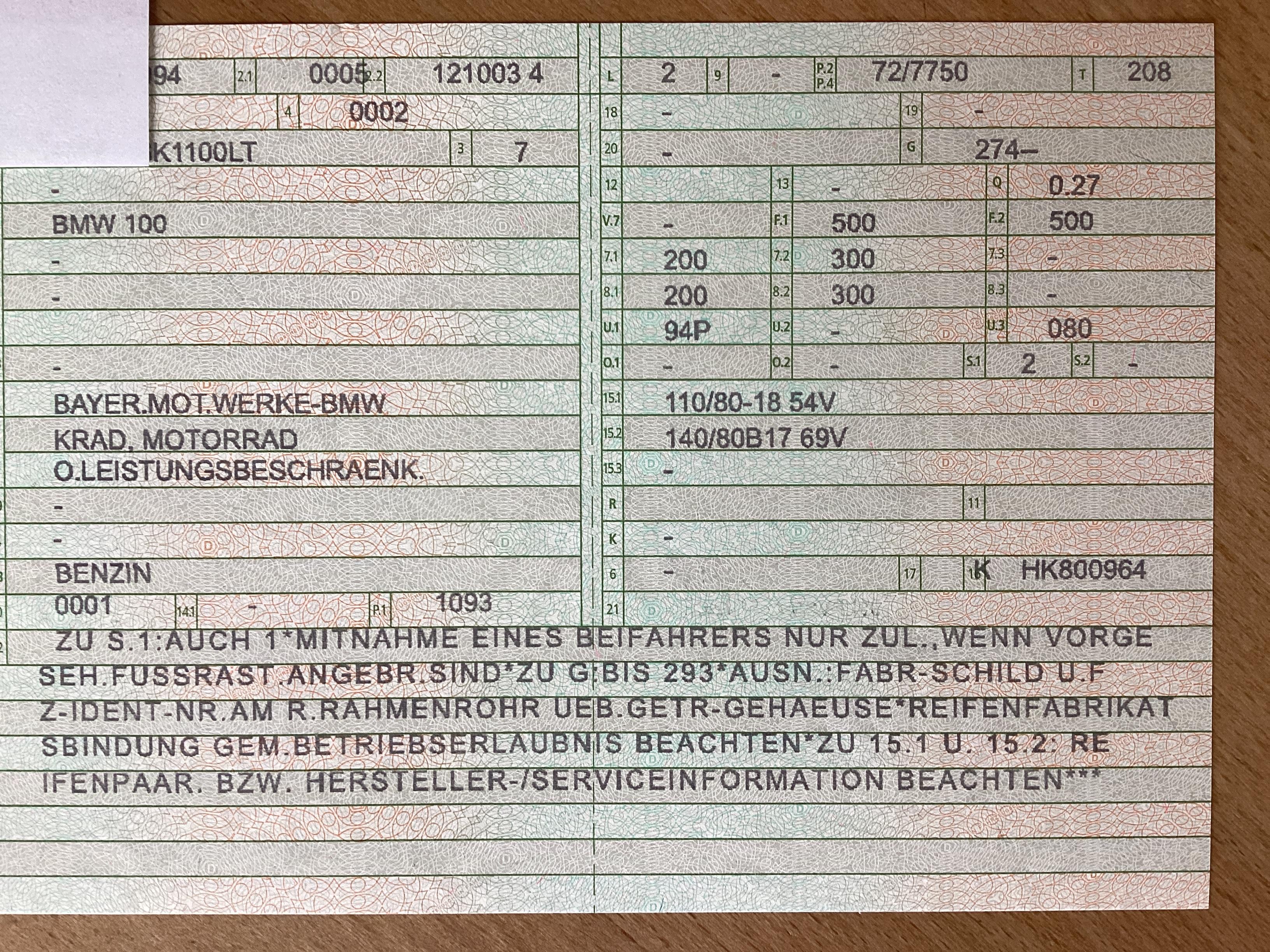 K1100 LT Bj. 1994 Hilfe zu den neuen Vorschriften zu Motorradreifen ab dem 01.01.2025