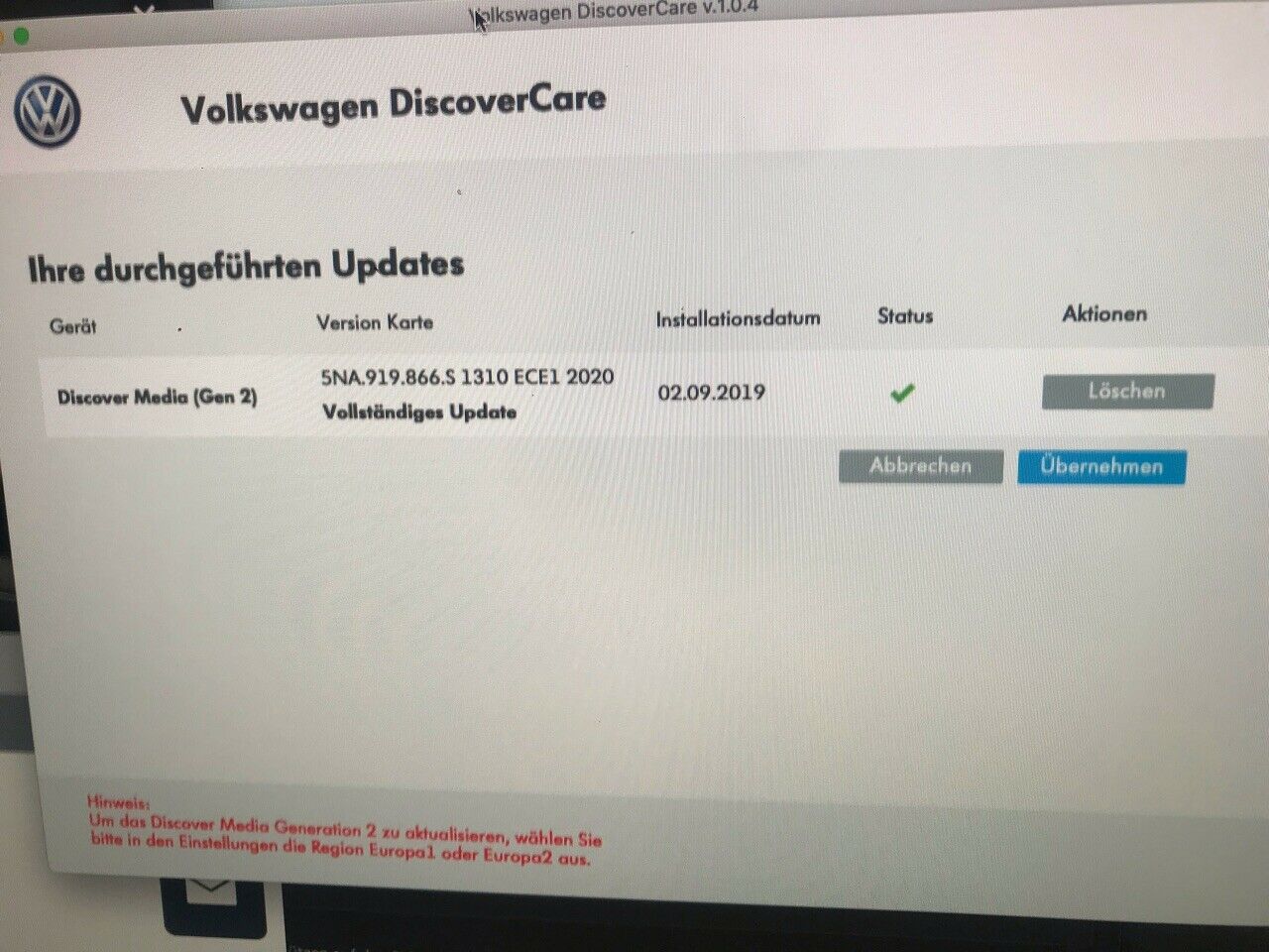 Karten-Update Discover Media/Discover Pro - Infos von VW
