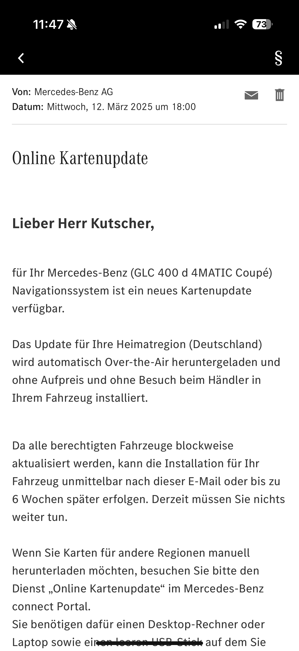 Kartenupdate 2025 (V23.0) für MBUX verfügbar