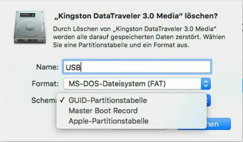 Formatieren des USB unter MacOS