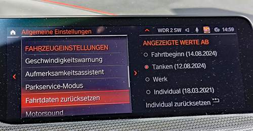 128er Display Fahrtdaten