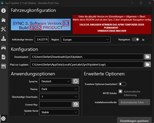 Einstellungen / Optionen
