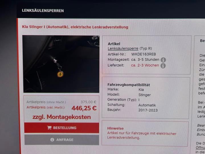 Kia Stinger Schutz vor Diebstahl mit Lenkradkralle und Bear Lock