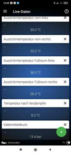 Screenshot ODBeleven Diagnose Klimaanlag