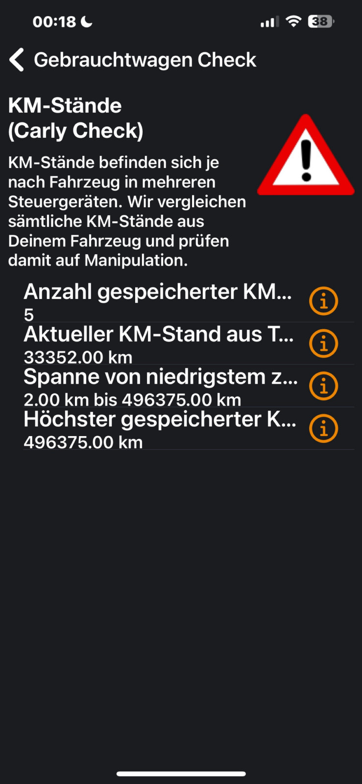 Km Manipulation entdeckt durch Carly App