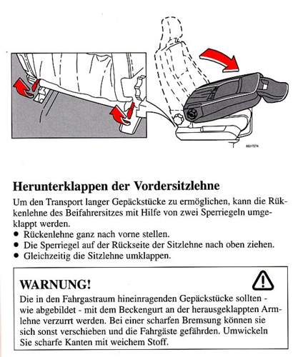 Beifahrersitz umklappen