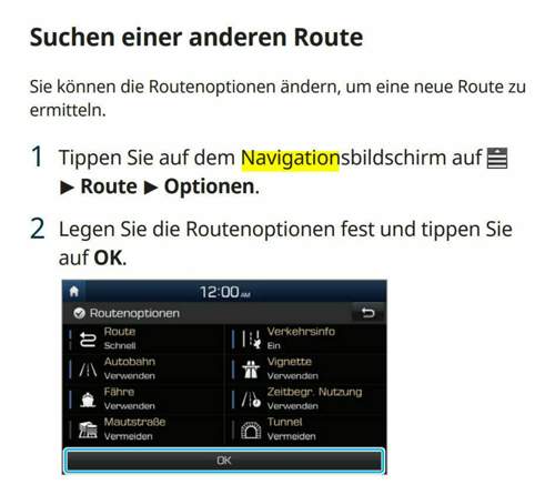 Routenoptionen