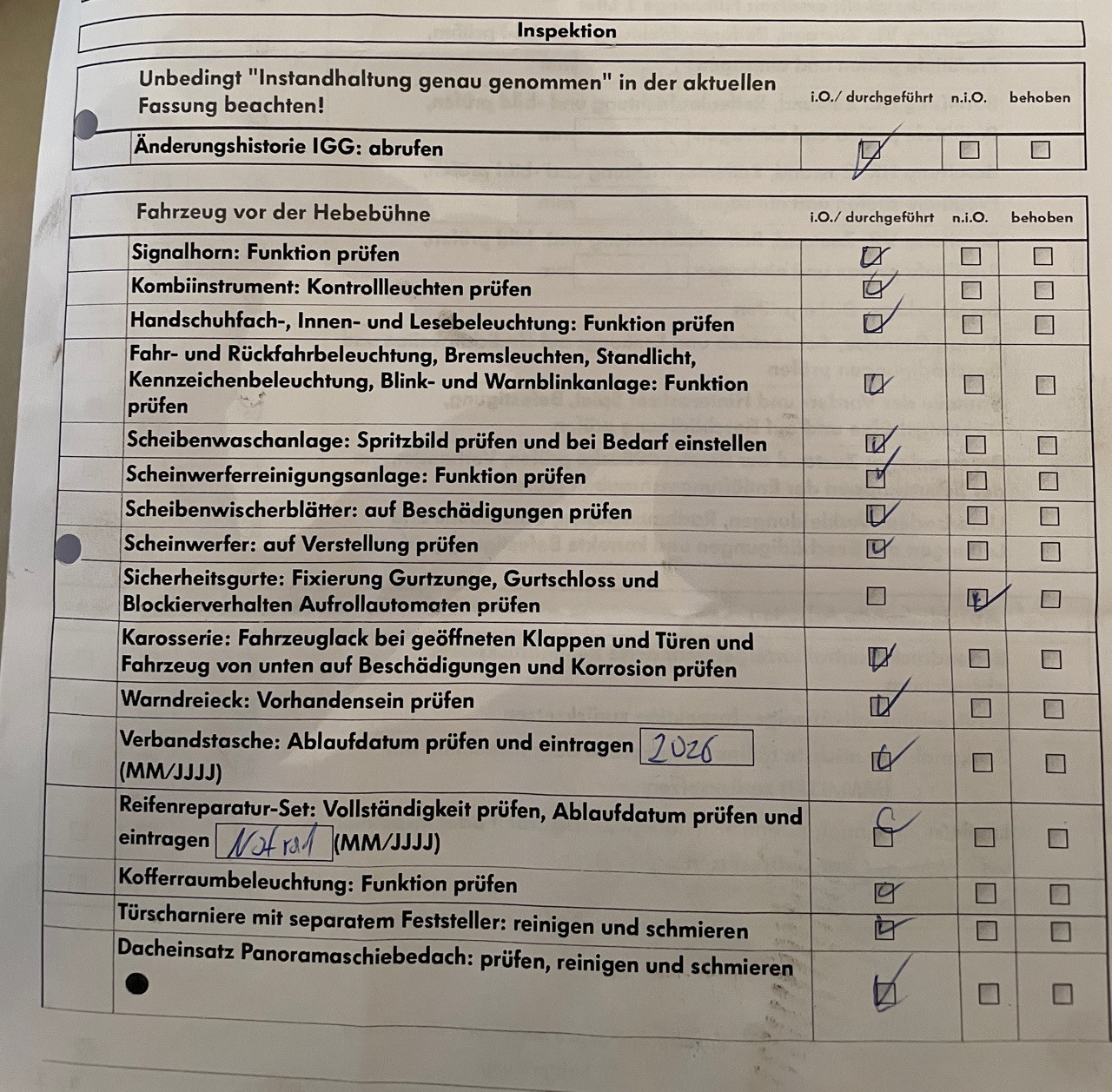 Kosten erste Inspektion B9 Bj 2019