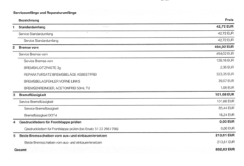 Kostenvoranschlag Bremsscheiben Vorderachse + Bremsflüssigkeit plausibel?