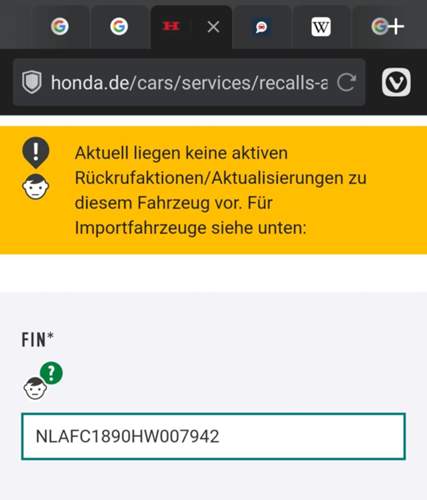 Kraftstoffpumpe Fahrzeugrückruf Honda