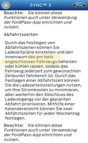 Abfahrtszeiten Handbuch (FordPass App)