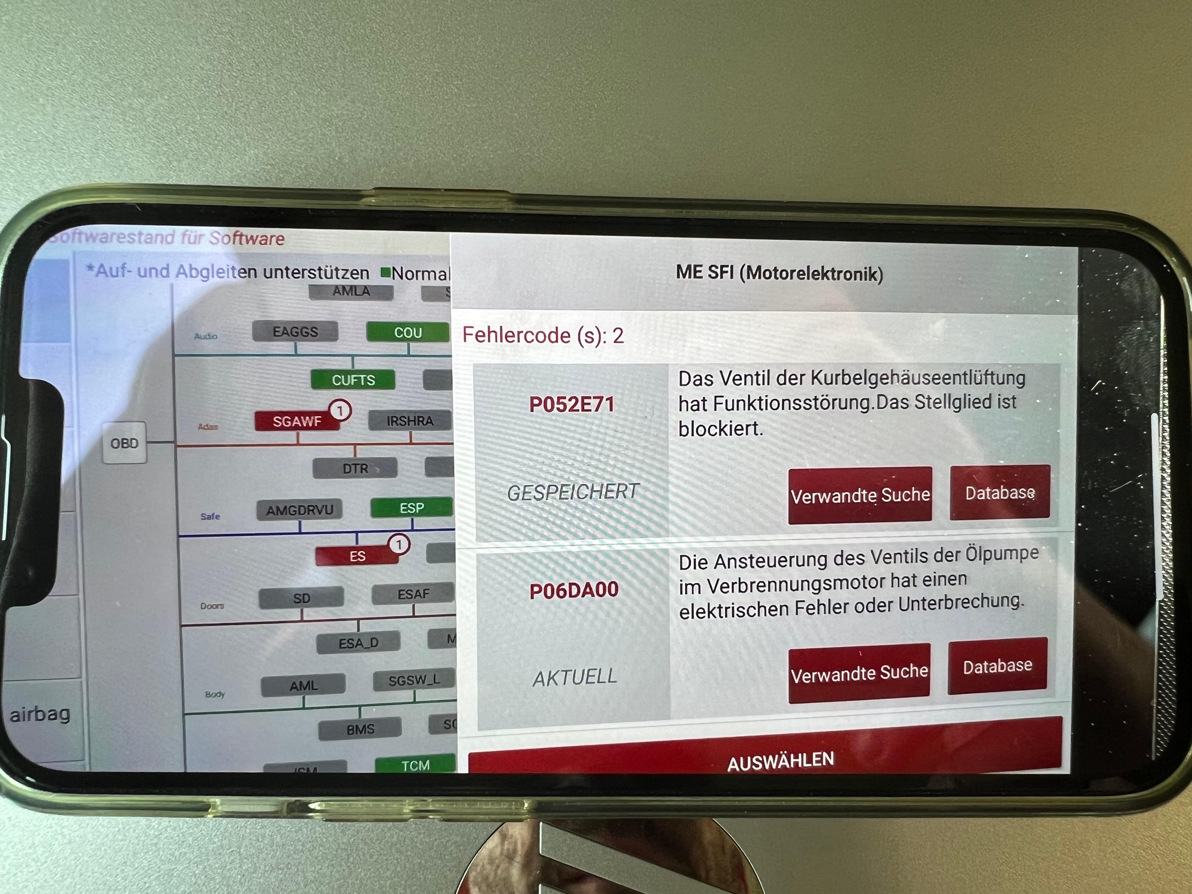 Kurbelgehäuseentlüftungventile Fehlercode: P052E71 w205