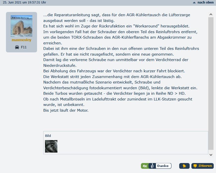 Kurz nach AGR-KÜHLER Austausch Antrieb gestört Fehler Ladedrucksteller Zusammenhang?