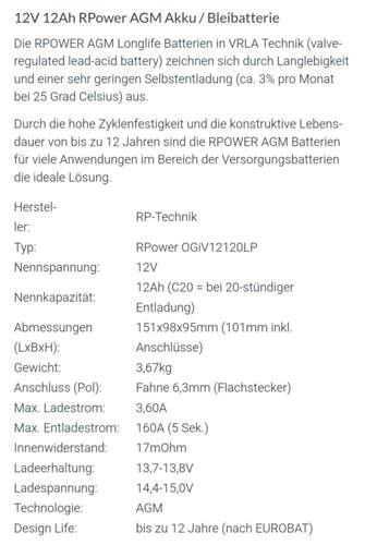 Datenblatt AGM Batterie
