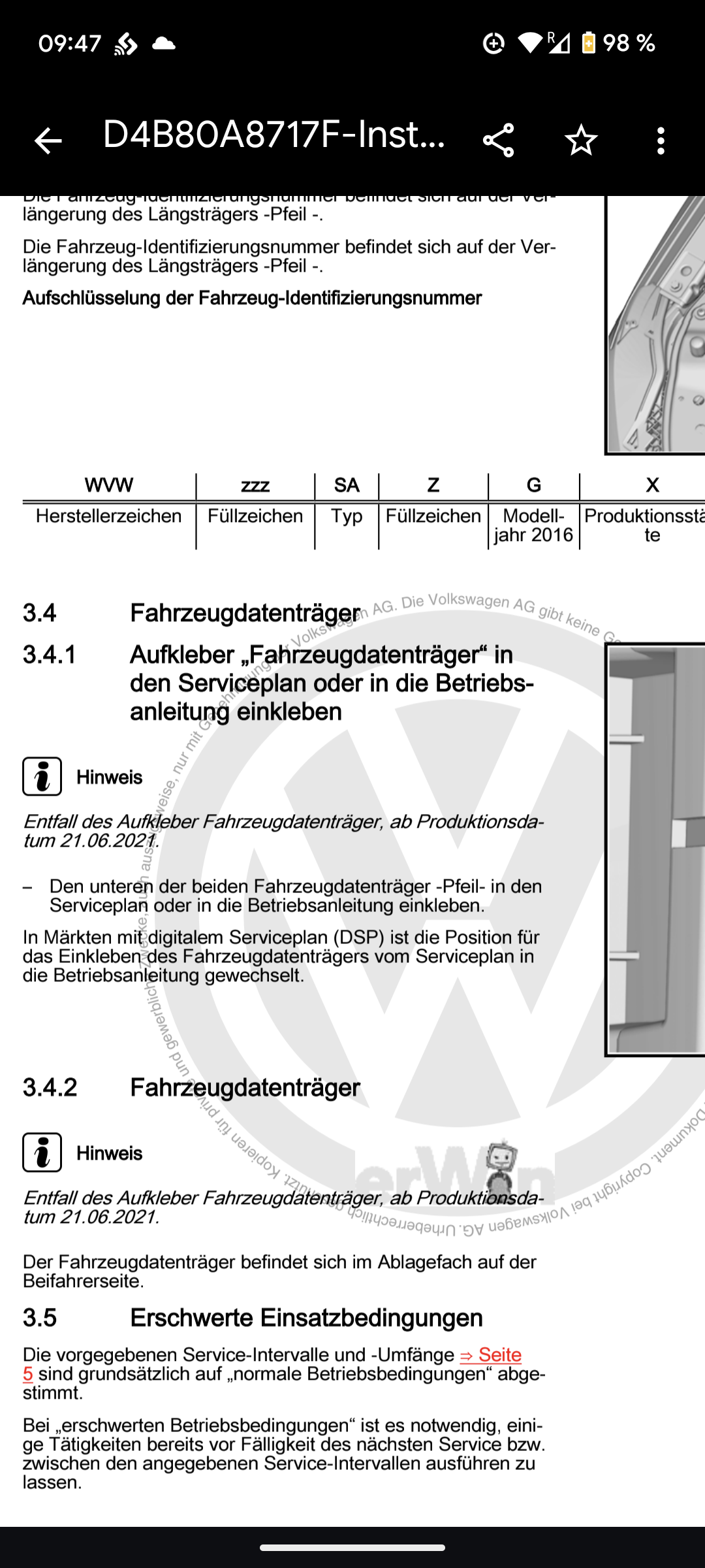 Lack Code Aufkleber Caddy 5 - wo angebracht?