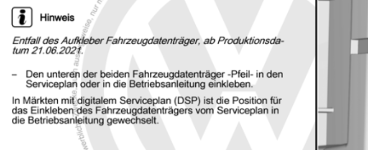 Lack Code Aufkleber Caddy 5 - wo angebracht?