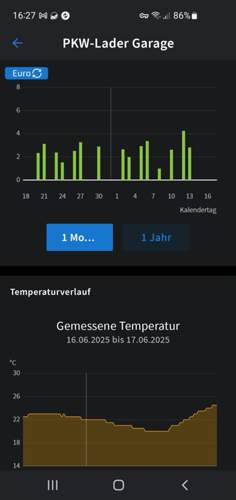 Ladekosten und Temperaturverlauf