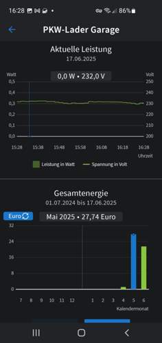 Darstellung Leistung und Energiekosten