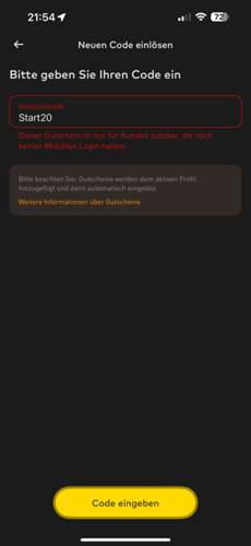 Gutschein nicht akzeptiert