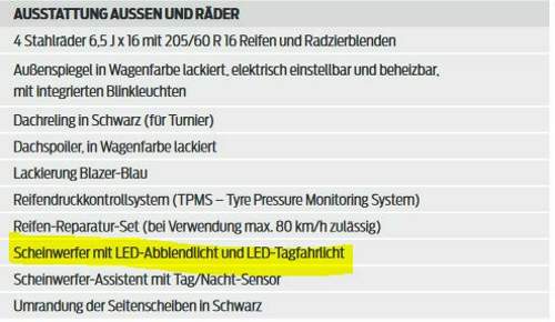 Auszug Preisliste
