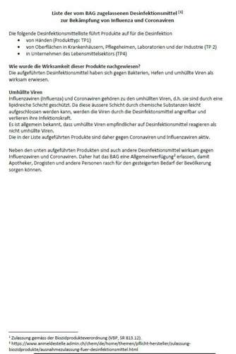 Liste Desinfektionsmittel BAG