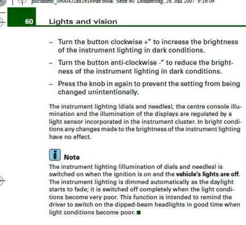 Instrument lighting (lights are off)