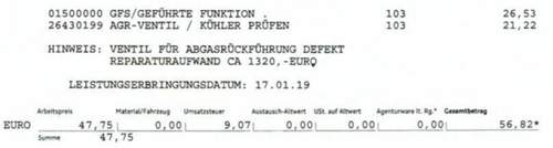 Rechnung defektes AGR mit KVA